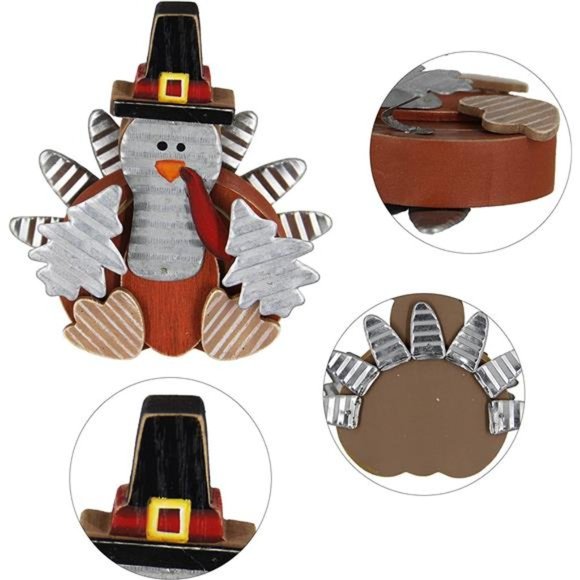 4 Pieces Thanksgiving Turkey Decoration, Wooden Indoor Standing Tabletop, Small - Picture 6 of 6